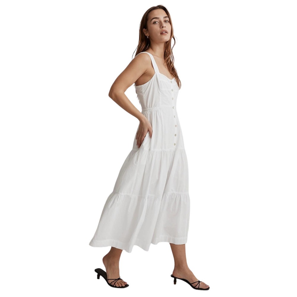 MADEWELL Button Front Tiered Cotton Midi Dress